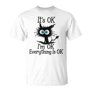 T-shirt avec citation de chat noir sarcastique : Fun, c'est ok, je suis bien, tout va bien - Product Image 3