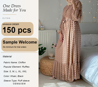 Robe longue modeste pour femmes musulmanes, vêtements islamiques, manches longues, ceinture, pois, mousseline de soie, abaya Dubaï, Eid Ramadan, tenue quotidienne