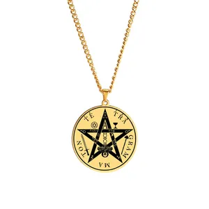 Colar pingente kabbala de selo de solomão, pingente de tetragrammaton, nome de deus, estrela, talisman, joias de aço inoxidável, colar
