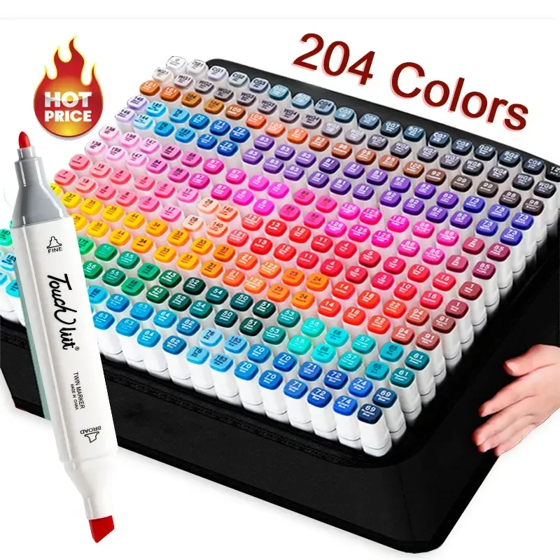 Keep Smiling 204 Farben Artist Dual Tip Art Doppel köpfiges öliges Permanent Art Sketch Marker Pen Set für künstlerische Malerei