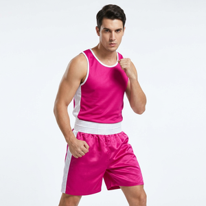 Ensemble de débardeur et short de boxe rose pour homme, vêtements de sport respirants, uniforme de boxe pour l'entraînement - Product Image 1