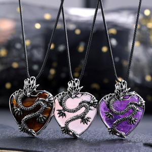 JOYA REGALO Natural Healing <span class=keywords><strong>Red</strong></span> Jasper Piedra Collar Joyería Encanto Cuarzo Cristal Corazón Dragón Colgante Collares - Product Image 2