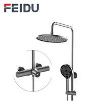 Système de douche thermostatique à effet pluie avec douchette à glissière souple, robinet mural en laiton poli chromé pour salle de bain, idéal pour appartement
