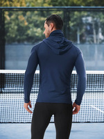 Yeni moda erkek spor tek parça uzun kollu koşu çabuk kuru gömlek uydurma yüz maskesi şapka uzun kollu gömlek