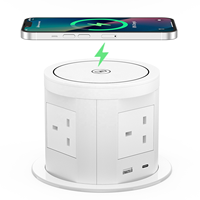 Centro de alimentación emergente de alta resistencia 7 en 1 con base inalámbrica de 15W, 4 tomas de corriente, puertos USB-A y USB-C PD de 20W, y toma de corriente de mesa de 120mm para cocina