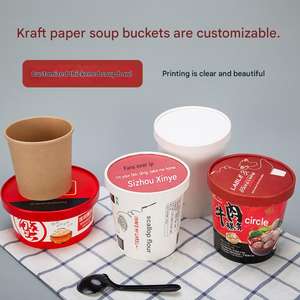 Gobelets à soupe en papier brun personnalisés en gros, bols à soupe à emporter, gobelets jetables pour boissons chaudes avec couvercle, seau à soupe - Product Image 4