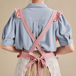 DUOLAI Vintage Floral dos bolsillos uso doméstico hornear algodón Lino <span class=keywords><strong>falda</strong></span> espalda cruzada mujeres delantales Vintage diseño Floral impresión - Product Image 4