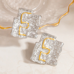 Stainless Steel Gold Silver Two Tone Stud Earrings Geometric <strong>Abstract</strong> <strong>Design</strong> Fashion <strong>Jewelry</strong> for Women - Product Image 3