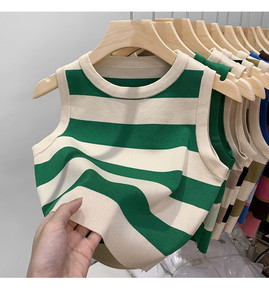 Camiseta sin mangas de punto a rayas para mujer, novedad de verano, ropa exterior Pure Desire Retro Sweet Cool Hot Girl, Tops sin mangas de sección corta - Product Image 4