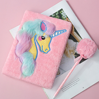 Cuaderno de encuadernación térmica de tapa dura de cuero de felpa con bordado de unicornio de dibujos animados de tamaño A5 personalizado, diario de arena movediza, regalo