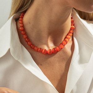 카이메이 2026 패션 주얼리 작은 구슬 여성용 반투명 캣아이 비즈 목걸이 신상 핫세일 쇄골 체인 비즈 목걸이 - Product Image 5