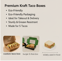 Custom Logo Recyclable Kraft Paper Taco Box with Matt Lamination & Embossing Disposable Food Grade Takeaway Tray for 2 Tacos