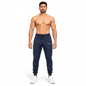Pantalones jogger para hombre, color azul marino, cintura elástica con cordón y bolsillos, estilo casual para otoño, en venta. - Product Image 1