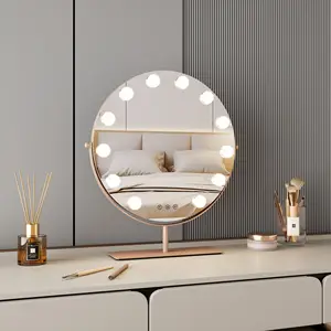 Touch Screen Sensor Switch Metal Frame Custom Rose Gold Tabletop Vanity Cosmetic Hollywood Makeup With Led Light Up Mirror