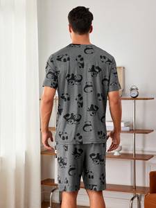 Conjunto de Pijama Elegante de <span class=keywords><strong>Verano</strong></span> de 2 Piezas, Pantalones Cortos de Dormir con <span class=keywords><strong>Divertidos</strong></span> Dibujos Animados - Product Image 4