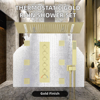 Ensemble de douche thermostatique mural en laiton doré brossé, avec système intelligent, double pommeau de pluie LED 14x20 pouces et poignée unique