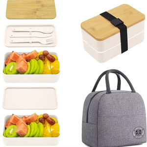 Japanese-Style Large-Capacity Microwave Plastic Bento <b>Box</b> Set Dual Tier 2-<b>Compartment</b> Leak-Proof Heatable Insulation Frame - Product Image 2