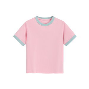 Nouveau T-shirt personnalisé 260G pour femme, col ras du cou avec surpiqûres contrastées, coupe ample et mignonne, manches courtes simples - Product Image 1
