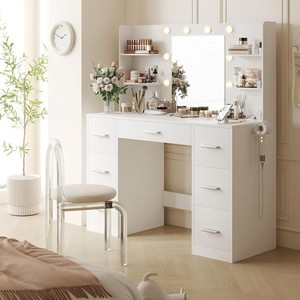 Mesa <span class=keywords><strong>de</strong></span> <span class=keywords><strong>Maquillaje</strong></span> Moderna Minimalista <span class=keywords><strong>con</strong></span> Espejo e Iluminación Integrada, <span class=keywords><strong>con</strong></span> Cajones <span class=keywords><strong>de</strong></span> Almacenamiento, para Esquina <span class=keywords><strong>de</strong></span> Dormitorio - Product Image 2