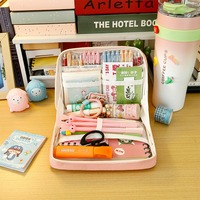 Trousse de Papeterie Grande Capacité Souple en Toile pour Écolière, Boîte à Crayons Motif Bus