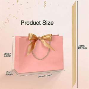 Waterproof <b>Art</b> Paper Bags Golden Bow Ribbon Offset Printing Recyclable Luxury for Baby Shower Wedding Birthday Holiday Cosmetic - Product Image 2