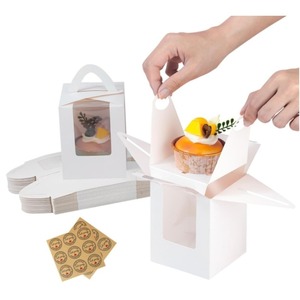 Portable Handle Single <b>Cupcake</b> <b>Box</b> Clear Window Food Grade White Kraft Paper Muffin Cake Packaging <b>Box</b> Custom Logo - Product Image 2