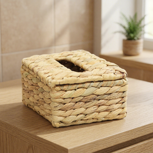 Boîte à mouchoirs carrée moderne, écologique, durable et imperméable en fer et jacinthe d'eau, avec couvercle à rabat – Meilleure vente - Product Image 4