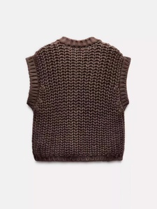 2024 automne Vintage femmes sans manches gros pull simple boutonnage tricot <span class=keywords><strong>gilet</strong></span> avec cou grossier tricot haut pour l'automne superposition - Product Image 2