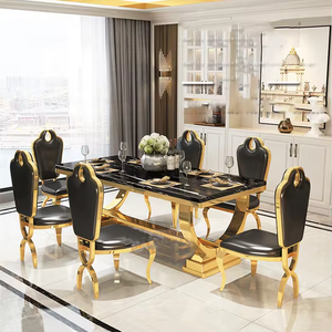 Ensembles <span class=keywords><strong>de</strong></span> tables à manger modernes <span class=keywords><strong>de</strong></span> luxe en marbre doré personnalisé table à manger <span class=keywords><strong>et</strong></span> chaises noires <span class=keywords><strong>et</strong></span> blanches ensemble meubles <span class=keywords><strong>de</strong></span> salle à manger <span class=keywords><strong>6</strong></span> 8 10 places - Product Image 1