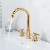 Robinet de lavabo de salle de bain de luxe en laiton brossé doré, corps en laiton, poignée en alliage de zinc, mitigeur à 3 trous pour montage sur comptoir, usine OEM
