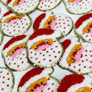 Patchs personnalisés en chenille brillants de Noël avec des paillettes, motif Père Noël, petite taille, en sergé - Product Image 1