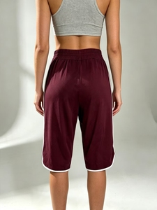 SWEET BABE Pantalones de verano informales de punto de color liso para mujer, hasta la rodilla, con cordón en la cintura, ajuste holgado y decoración de rayas laterales - Product Image 3