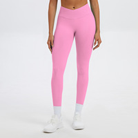 Pantalon de yoga sans couture à taille croisée pour femme, legging de sport long pour le fitness, effet push-up et contrôle du ventre, idéal pour le cyclisme et la course à pied