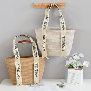 Woven Tote <b>Bag</b> Large Capacity Summer <b>Beach</b> <b>Bag</b> Casual Straw Handbag For <b>Women</b> Khaki Beige Black Minimalist Style - Product Image 2