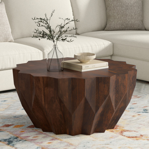 Modern Durable Decorative Wide <b>Solid</b> Mango <b>Wood</b> Coffee Table in Walnut - Product Image 2