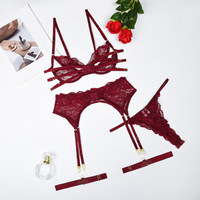 Conjunto de Lencería Chuangerm Spot 2025, Nuevo Diseño Moldeador de 4 Piezas, Lencería Sexy con Encaje Calado y Pedrería en Forma de Gota de Agua para Mujer