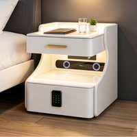 Table de chevet moderne en cuir avec éclairage LED tactile, tiroir de rangement et serrure à code pour chambre à coucher