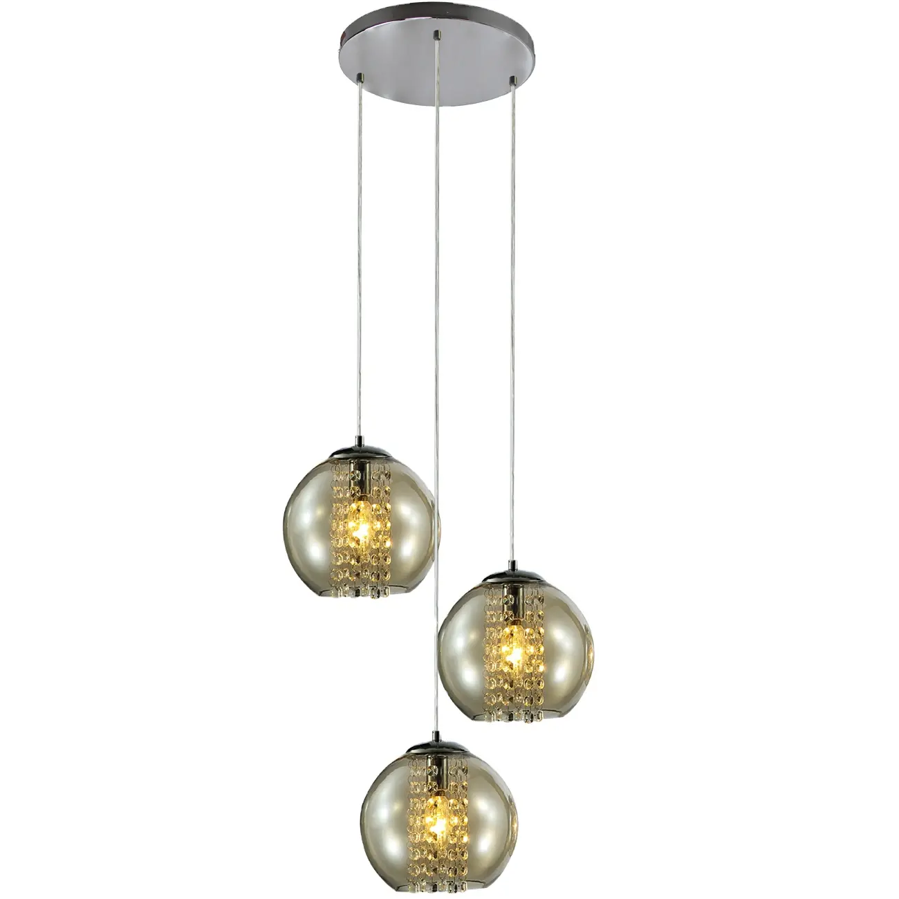 Iron chrome smoke glass pendant lamp light crystal chandelier light lamp fit E14 LED bulb for home hotel restaurant