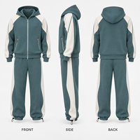 Ensemble sweat à capuche et jogging pour homme personnalisé, 2 pièces, en molleton de coton, avec blocs de couleur et poches zippées, pour tenue décontractée quotidienne