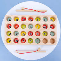 Juego de pesca de madera de 36 letras para niños al por mayor, palabras del alfabeto, rompecabezas de peces a juego, juguetes educativos cognitivos para