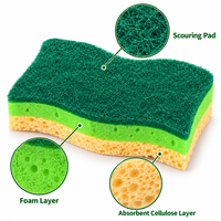 Éponge de nettoyage en pulpe de bois avec face abrasive et corps absorbant pour la vaisselle et le nettoyage domestique de l'évier de cuisine