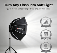 Triopo 65cm/90cm Octogone en nylon pour flash avec grille nid d'abeille - Diffuseur de flash extérieur pour portrait