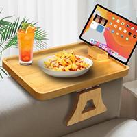 Table d'appoint pliable multifonction en bambou de haute qualité au design européen, à clipser sur l'accoudoir du canapé, facile à nettoyer, pour salon et TV
