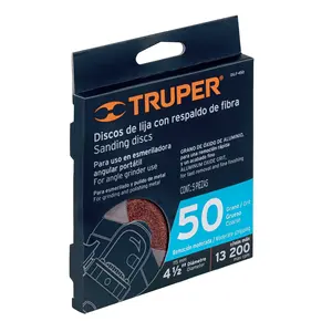 แผ่นกระดาษทรายใยแก้ว ขนาด 4-1/2 นิ้ว แบบกล่อง 5 ชิ้น ความหยาบ 50 กริต ยี่ห้อ TRUPER - Product Image 3