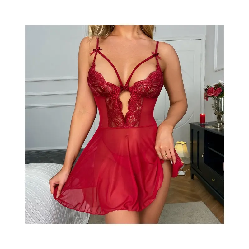 Prix bon marché chaud de haute qualité 16 couleurs S-3XL dentelle transparente dos nu nuisette Sexy Lingerie ensemble grande taille femmes Sexy sous-vêtements