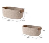 Panier de rangement en corde de coton tressée avec poignées en cuir amovibles, 2 tailles, 2 couleurs, organisateur rectangulaire pour la décoration de la maison