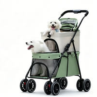 Poussette pour animaux de compagnie multifonctionnelle à double étage détachable, pliable avec fenêtre en maille, respirante à 360° °   Roue pivotante pour 2 animaux de compagnie