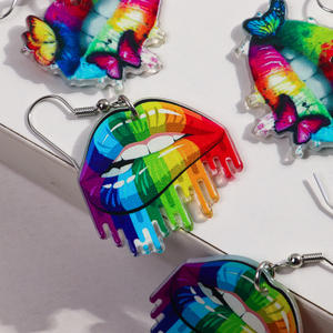 创意搞笑唇彩嘴性感舌唇彩虹蝴蝶蜜蜂蜂蜜铅笔夸张关闭印花亚克力滴耳环 - Product Image 5