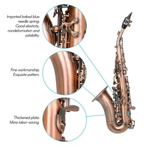 Saxophone Soprano Antique Rouge Clé Sib Instrument À Vent En Laiton Matériel avec Étui De Transport Sax Stand - Product Image 4