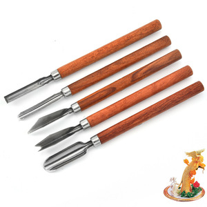 Set di 5 Coltelli per Intaglio Frutta e Verdura in Acciaio al Carbonio con Manico in Legno - Product Image 2